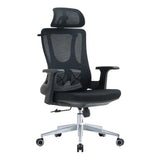 Black Mesh Corporate Office Chair with Chrome Frame and High Backrest, Featuring Adjustable Headrest and Armrests, on a Five-Star Silver Base with Wheels, by 67 Brand, Showcasing a Sleek and Ergonomic Design.