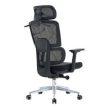 C4026 Office Chair with Black Mesh and Chrome Frame, High-back Design, Adjustable Headrest and Armrests, on Five-Star Silver Base with Black Wheels, Showcasing Ergonomic Features and Sleek Aesthetic.