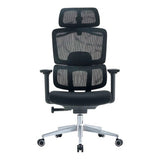 Black Mesh High-back Office Chair with Chrome Frame, Featuring Adjustable Headrest and Ergonomic Design, Ideal as a Home Office Chair, Showcasing Sleek and Modern Aesthetic with Sturdy Base and Wheels, from Brand 67, Model C4026.