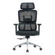 The Black Mesh with Aluminium Frame High-back Office Chair Features a Mesh Back, Adjustable Headrest, 3D Arms, and an Aluminium Base with Nylon Castors.