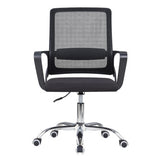 Black Mesh Office Chair with Chrome Frame, Medium-back, and Adjustable Height Mechanism, Featuring a Breathable Mesh Design and Ergonomic Support, on a Five-Star Base with Castors, from Brand 67, Model C4029.