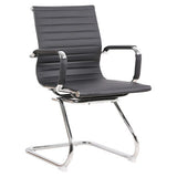 A Stylish Eames-Inspired Visitor Office Chair with a Sleek Chrome Frame and PU Leather Finish. Features Chrome Armrests with Padded PU Sleeves and a Sturdy Chrome Sleigh Base.