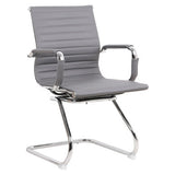 A Stylish Eames-Inspired Visitor Office Chair with a Sleek Chrome Frame and PU Leather Finish. Features Chrome Armrests with Padded PU Sleeves and a Sturdy Chrome Sleigh Base.