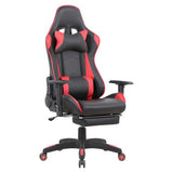 A Sporty PU Leather Gaming-Style Office Chair with Adjustable Reclining Backrest and Moulded Foam Seat. Features 2D Adjustable Armrests, Integrated Footrest, and Heavy-Duty Base