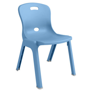 Ergomax School Chair in Blue, 325 mm Size, with a Curved Backrest and Four Legs, Featuring a Hole for Carrying and Ergonomic Design, Made by Office Stock South Africa, Showcasing Durability and Comfort for Students.