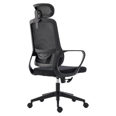 Emerald Medium-back Office Stock. Swivel & tilt mechanism - 1 position lock. Gas height adjuster. Nylon loop arms. Black back with black mesh upholstery. Polypropylene loop arms. Nylon base.