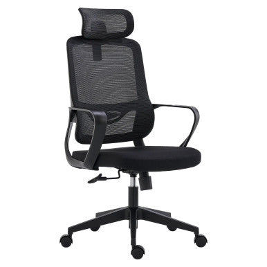 Emerald Medium-back Office Stock. Swivel & tilt mechanism - 1 position lock. Gas height adjuster. Nylon loop arms. Black back with black mesh upholstery. Polypropylene loop arms. Nylon base.