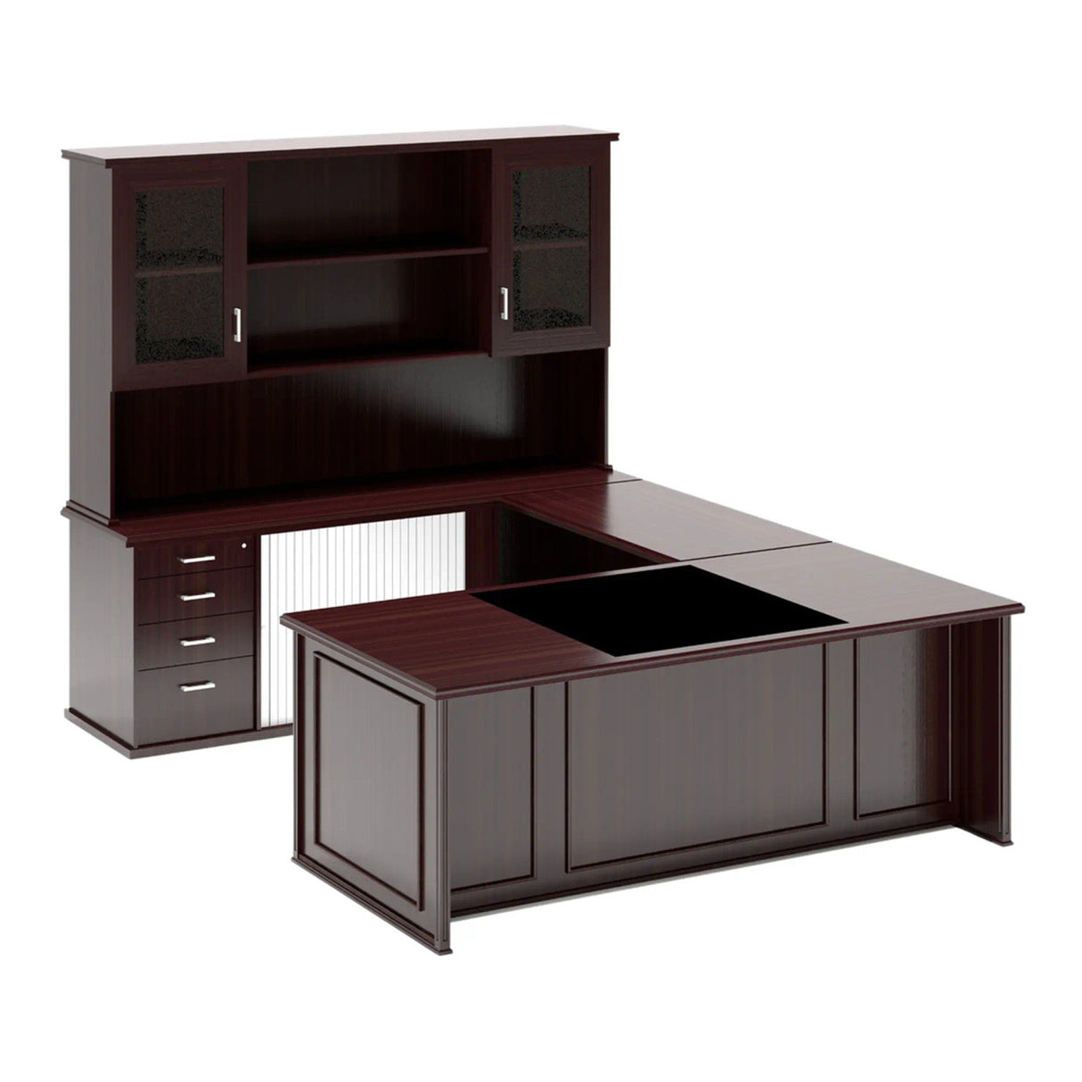 Admiral Office Desk with Two Glass Door Top Unit with Pedenza