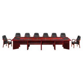 H013A Boardroom Table with Leather Inlay - Mahogany Veneer