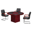 H015 Round Conference Table with Leather Inlays - Mahogany Veneer