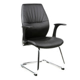 Black PU Leather Visitor Office Chair by Office Stock South Africa, Featuring a Modern Design with a High-back, Armrests, and Chrome Base, Perfect for Adding a Touch of Modern Office Decor to Any Professional Setting.