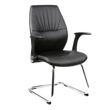 Black PU Leather Visitor Office Chair by Office Stock South Africa, Featuring a Modern Design with a High-back, Armrests, and Chrome Base, Perfect for Adding a Touch of Modern Office Decor to Any Professional Setting.