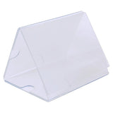 Product A5 Three Sided Acrylic Table Talker DP0305, a Clear Acrylic Display Stand with Three Sides Designed for Showcasing Menus or Signs on Tables.
