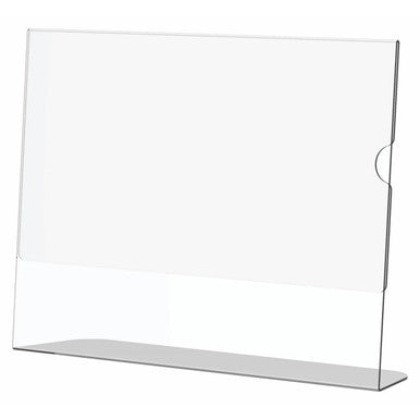 Acrylic Menu Holder - Single Sided - A4 Landscape - Box 5 DP0104L-Z, Clear Acrylic Display Stand for Menus, with a Sleek Design and a Sturdy Base.