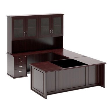 Admiral Managerial Office Desk with Four Glass Door Top Unit with Pedestal