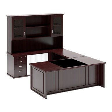 Admiral Office Desk with Two Glass Door Top Unit with Pedenza