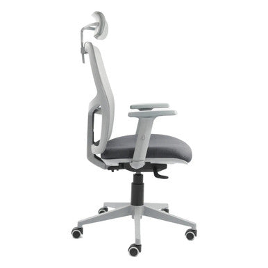 Airo Grey High-back Ergonomic Office Chair by Office Stock South Africa, Featuring a Grey Frame, Black Seat, and Adjustable Headrest, Designed for Comfort and Productivity with a Sturdy 5-star Base and Wheels.