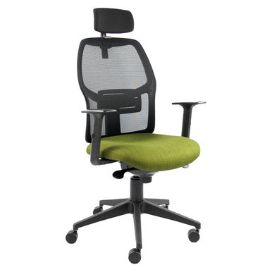 Airo High-back Office Chair | TEC-HCH-371, Ergonomic Office Chair with Adjustable Armrests, Mesh Backrest, and Green Cushioned Seat, Ideal for Comfortable Workspace Seating.