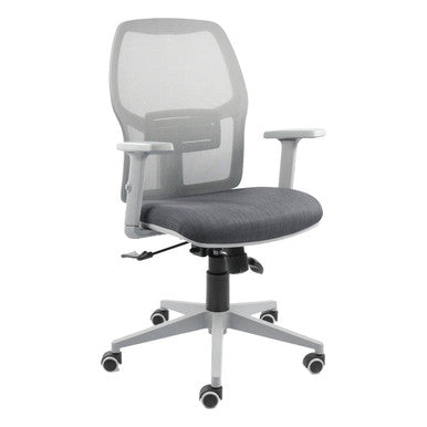 Grey Airo Medium-back Office Chair by Office Stock South Africa, Featuring Mesh Back, Adjustable Armrests, and Gas Height Adjustment, on a Five-Star Base with Wheels, Showcasing Its Ergonomic Design and Grey Upholstery.