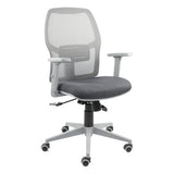 Grey Airo Medium-back Office Chair by Office Stock South Africa, Featuring Mesh Back, Adjustable Armrests, and Gas Height Adjustment, on a Five-Star Base with Wheels, Showcasing Its Ergonomic Design and Grey Upholstery.