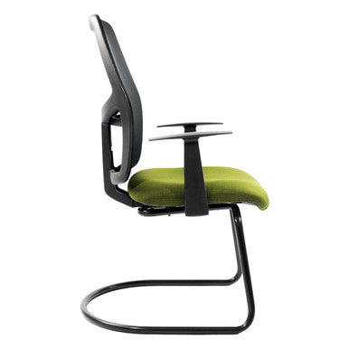 Airo Visitor Office Chair by 67, Featuring a Sleek Black Frame, Green Seat, and Waterfall Seat Edge Design, Showcasing Its Ergonomic Moulded Seat Shell and Durable Powder-Coated Round Tube Frame for Comfort and Long-Lasting Use.