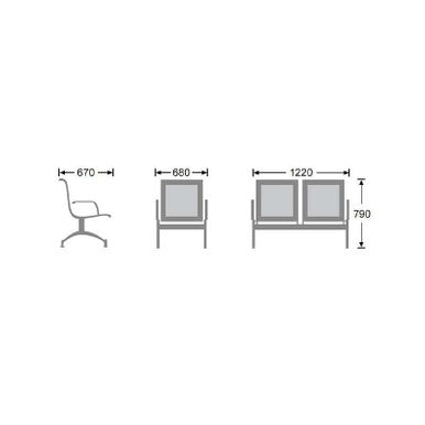 Airport Bench Stainless Steel Two-seater