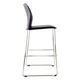 Alfa Polymer Bar Stool, Modern Black Bar Stool with a Padded Seat and Backrest, Supported by Sleek Metal Legs with Footrest, Ideal for Commercial or Home Bar Setups.