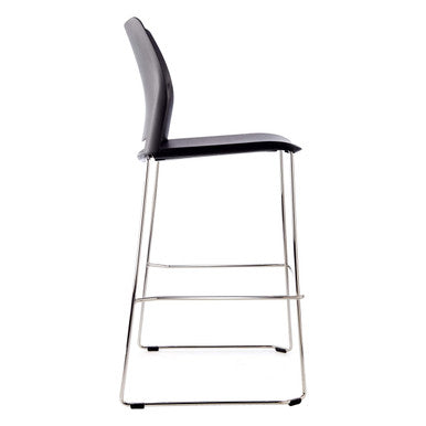 Alfa Polymer Bar Stool, Modern Black Bar Stool with a Padded Seat and Backrest, Supported by Sleek Metal Legs with Footrest, Ideal for Commercial or Home Bar Setups.
