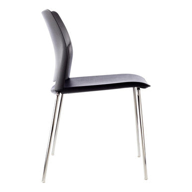 Alfa Polymer Four Legged Side Chair, Black Plastic Seat and Backrest with Metal Legs.