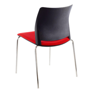Alfa Polymer Four Legged Side Chair, Modern Black and Red Side Chair with Four Chrome Legs and a Curved Black Plastic Backrest.