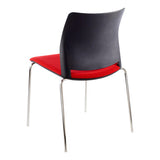 Alfa Polymer Four Legged Side Chair, Modern Black and Red Side Chair with Four Chrome Legs and a Curved Black Plastic Backrest.
