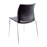 Alfa Polymer Four Legged Side Chair, Black Plastic Seat and Back with Chrome Metal Legs.