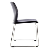 Alfa Polymer Sleigh-Base Side Chair, a Modern Chair by Office Stock South Africa. Black Leather Seat and Backrest on Sleek Silver Metal Frame, Showcasing a Contemporary Design Ideal for Indoor and Outdoor Settings.