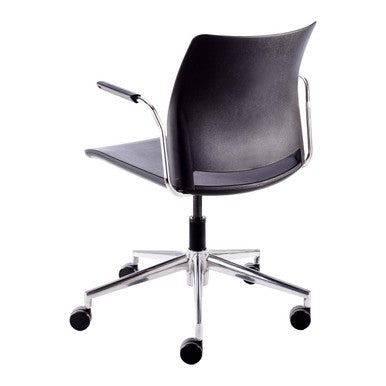 Alfa Polymer Swivel-Only Side Chair with Arms, Black Ergonomic Office Chair with Armrests, Chrome Base, and Caster Wheels