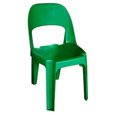 Alpine Baby Chairs 300 mm High, a Green Plastic Child-Sized Chair with a Curved Backrest and Four Sturdy Legs.
