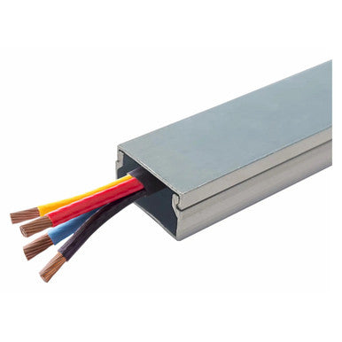 Aluminium Conduit 22 x 11 x 2900 mm Mill, an Electrical Conduit with Colour-Coded Wires Inside for Electrical Wiring Applications.