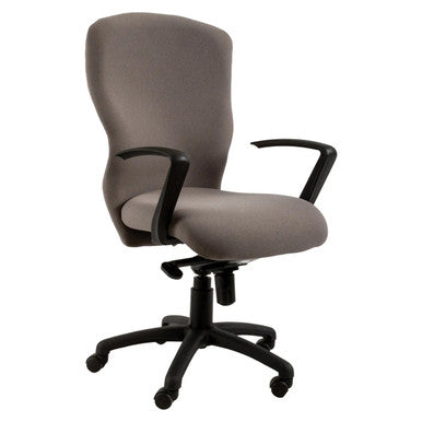 Aruba Medium-back Office Chair by Office Stock South Africa, Featuring a Taupe Seat and Backrest, Black Arms and Base, Designed for Comfort and Easy Maintenance, Ideal for Long Hours of Use in Various Settings.