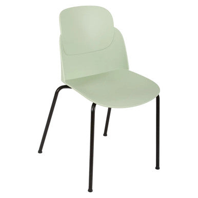 Aspen 4 Legged Restaurant Chair, Light Green Seat and Backrest with Black Metal Legs.