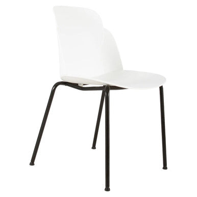 Aspen 4 Legged Restaurant Chair, White Contoured Seat with a Cushioned Backrest and Black Metal Four-Legged Base.