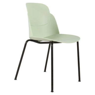 Aspen 4 Legged Restaurant Chair, Light Green Chair with Black Metal Legs and Ergonomic Backrest.