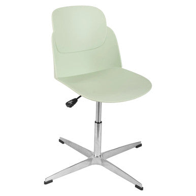 Aspen Cross Base Typist Office Chair, Ergonomic Office Chair with a Light Green Seat and Backrest, Adjustable Height, and a Metal Five-Star Base with Casters for Mobility.