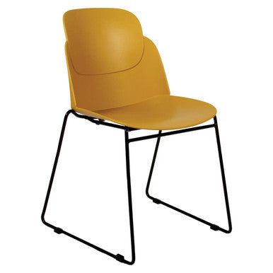 Aspen Sleigh Base Restaurant Chair, Yellow Seat and Backrest with Black Metal Sled Base Frame.
