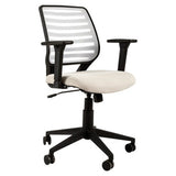 Aylee Operators Office Chair, Ergonomic Office Chair with Black Adjustable Armrests, a White Cushioned Seat, and a Breathable Mesh Backrest for Comfort and Support.