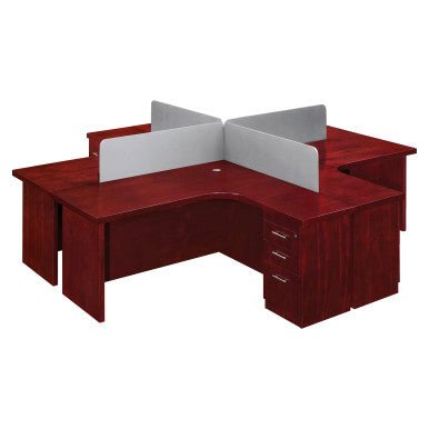 B037 Four Way Cluster Desk with Wooden Panel Leg – Mahogany Veneer