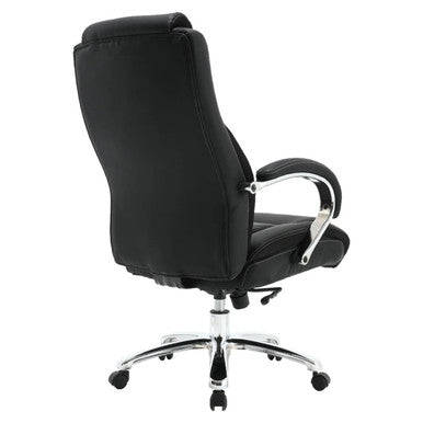 Big and Tall 500LBS High-back Office Chair, Black Leather Ergonomic Desk Chair with Padded Armrests, Adjustable Height, and Chrome Base with Five Caster Wheels for Stability.