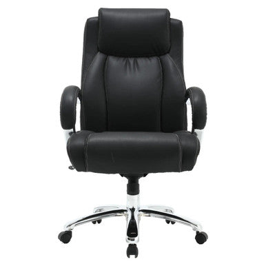 Big and Tall 500LBS High-back Office Chair, Black Leather Ergonomic Office Chair with Padded Armrests and Adjustable Height with Chrome Base and Wheels.
