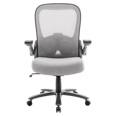 Grey Ergonomic Office Chair with Mesh Back, Sturdy Black Base, and Armrests, Featuring a High-back Design, from Brand 67, Showcasing a Comfortable and Supportive Seating Solution for Big and Tall Users.