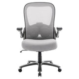 Grey Ergonomic Office Chair with Mesh Back, Sturdy Black Base, and Armrests, Featuring a High-back Design, from Brand 67, Showcasing a Comfortable and Supportive Seating Solution for Big and Tall Users.