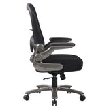 Big and Tall Office Chair with Black Mesh Seat and Backrest, Adjustable Armrests, and Silver Metal Frame, on Five Wheels, from Brand 67, Featuring High-back and Sturdy Design for Comfort and Support.
