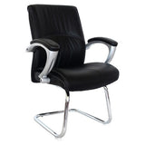 Big Guys Visitor Office Chair | JOC-VCH-CH3503, Black Leather Ergonomic Office Chair with Padded Armrests and Chrome Sled Base for Comfortable Seating and Support.